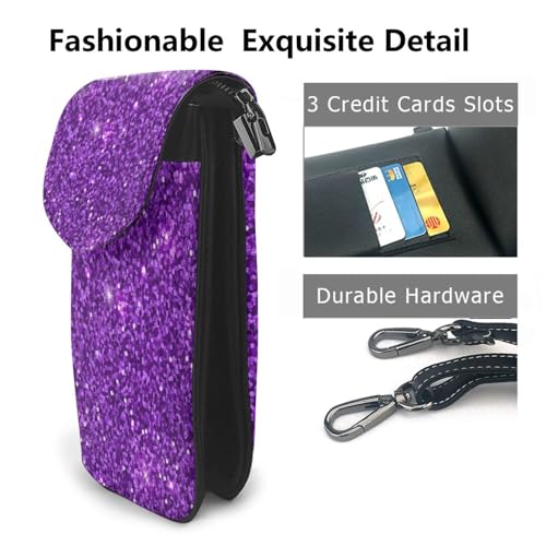 Purple Glitter Print Small Crossbody Bags for Women Leather Cell Phone Purses Mini Leather Shoulder Handbag Adjustable Strap2