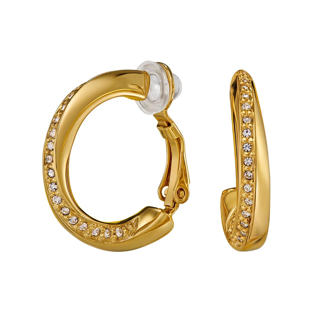 Traveller Ohrclip Creolen - Damen - Goldfarben - 20 x 4 mm - Kristalle - 22kt vergoldet - 157730