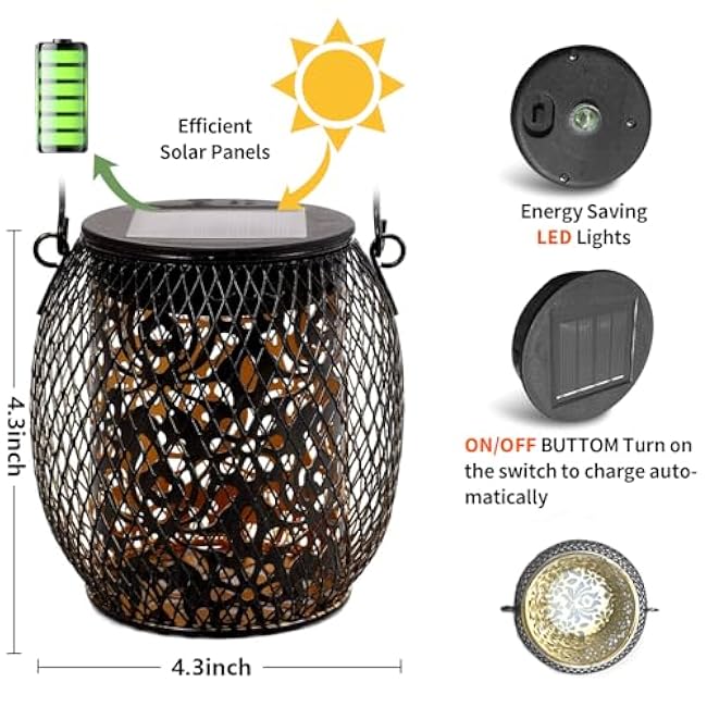 Solar Lanterns Outdoor Hanging Lights: IP65 Waterproof Rose Solars Lantern Decorative for Pathway Patio Walkway Garden Gifts