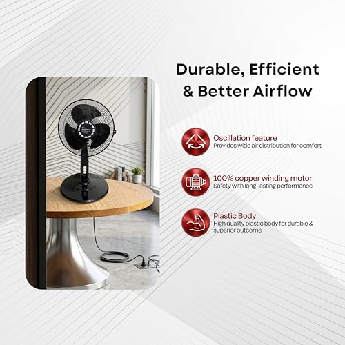 Image of Almonard Fusion Pulse 2-in-1 Pedestal & Table Fan 300mm | High Speed 2400 RPM | Full Copper Motor | Thermal Protection | 3 Speed | Small Stand Fan for Home & Office | 2 Year Warranty (Black)