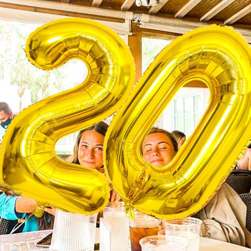 Image of Gold Number Balloons Birthday Balloons - Giant Gold Number 20 Balloon 40 inch, Numbers Balloon 10th Birthday Decorations, Gold Party Supplies for Women Men