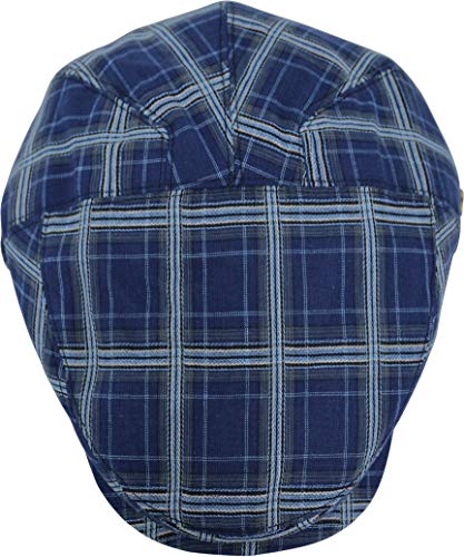 Men's Thick Cotton Summer Newsboy Cap SnapBrim Ivy Driving Stylish Hat (Navy Plaid-4021, S/M)