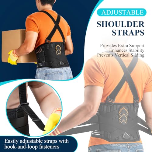 Image of Plus Size Work Back Brace for Heavy Lifting Safety - Back Support Belt with 2 Suspender Straps & Bionic Lumbar Panel, 360 Posture Protection for Men Women in Construction, Warehouse 2XL /3XL