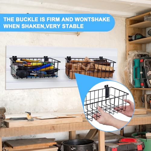 Bakeway SLWA BKT-001 4Pcs Large Slatwall Baskets Set Ventilated Metal Pegboard Baskets Slatwall Basket thumb #4