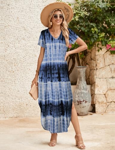 Image of JollieLovin Womens Plus Size Casual Summer Maxi Long Dress Short Sleeve T-Shirt Loose Sun Dress(L-5X)