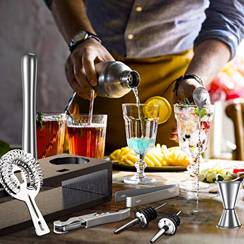 Bartender Kit with Stand, Stainless Steel Cocktail Shaker Set with 10-Piece Bar Tools/Bar Accessories for Home, Bars, Traveling and Outdoor Parties Drink Mixer Bartending - Thumbnail 5