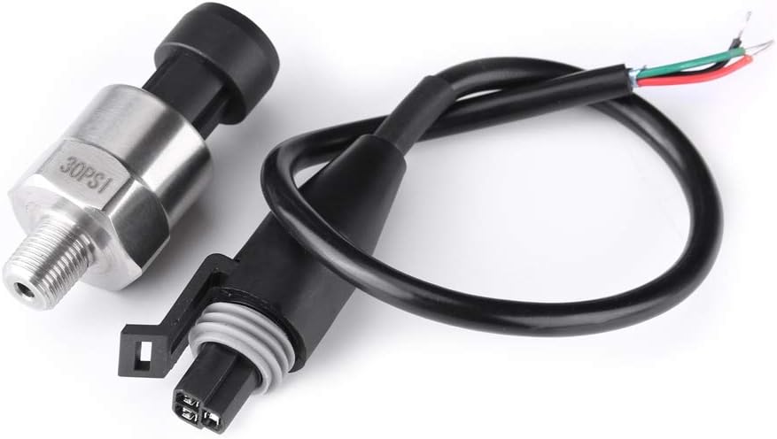 1/8" NPT Thread Stainless Steel Pressure Sensor, Fuel Pressure Sending, High Temperature 30 Psi Pressure Transducer for Oil Fuel Air Water(30PSI)