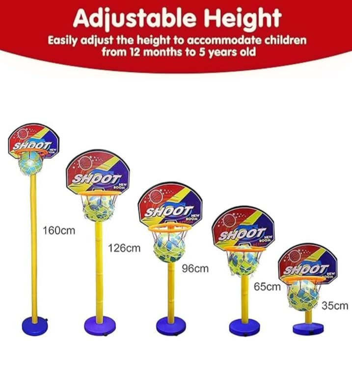 Kids Basketball Hoop Set with Stand, Adjustable Height, Indoor Outdoor Play, Includes 2 Balls, Orange and Blue Net, Sports Activity Toy for Children Pack of 1 2