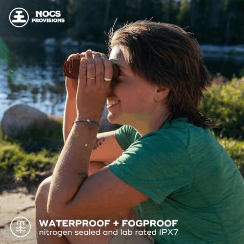Image of Nocs Provisions Standard Issue 10x25 Waterproof Binoculars, 10X Magnification, Bak4 Prism, Wide View Multi-Coated Lenses for Bird Watching, Hiking & Backpacking - Sacrodes Red