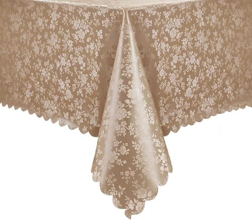 Image of Romanstile Waterproof Vinyl Tablecloth Rectangle, 54 inch x 120 inch Rose Champagne