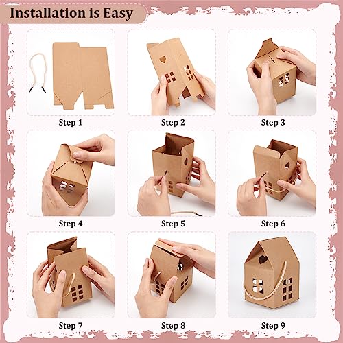 BENECREAT 30Pcs House Shaped Gift Boxes, 3x3x5inch Log Kraft Paper Candy Box Cardboard Treat Boxes for Wedding Baby Shower Birthday Party - Image 5