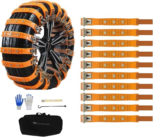 AUTO HIGH 10 Pack Universal Car Snow Chains with Storage Bag and Tools, Tires...