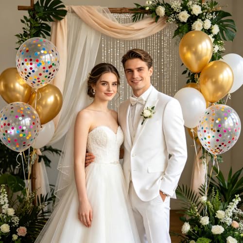 Image of 100pcs Rainbow Multicolor Confetti Balloons 12 inch | Clear Balloons Filled with Colorful Confetti Birthday Wedding Bridal Shower, Graduation Engagement Party