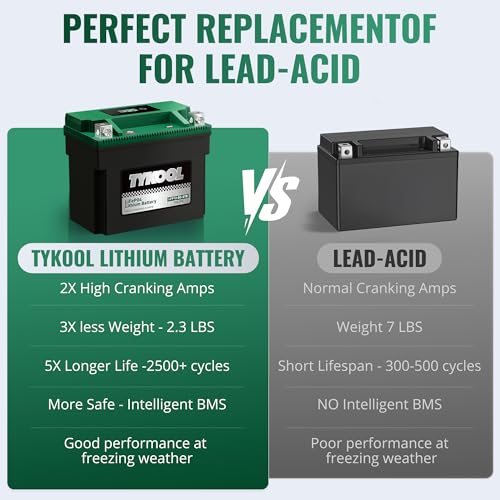 Image of TYKOOL YTX12-BS STD LiFePO4 Lithium Motorcycle Battery,280CCA,2X Cranking Amps,Digital Readout,Compitable for BMW F850GS,Kawasaki Vulcan 900, BRP (Can-AM) DS250 ATV