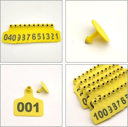 Genummerde oormerken Plastic vee-oormerken met cijfers Dierlijke identificatielabels voor vee Koeien Varkens Varkens Schapen Geiten No.501-600 Yellow