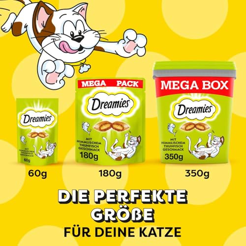 Dreamies Klassiker Katzensnacks mit Thunfisch – Traumhaft knusprige Taschen mit zarter Füllung – 6 x 60g