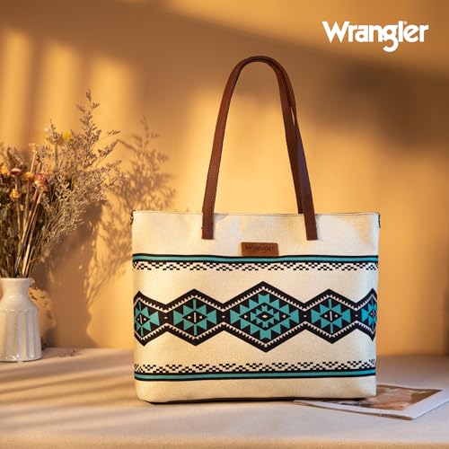 Image of Montana West Wrangler Aztec Print Canvas Tote Bag Capacity Shoulder Bag for Work, Travel & Everyday Use