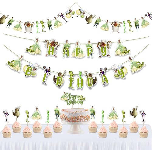 The Princss and the Frog Theme Birthday Party Supplies Cartoon Inspired Decorations for Girls Happy Birthday Banner Cake Topper Garland Cupcake Toppers Magical Princss Theme Party Dcor