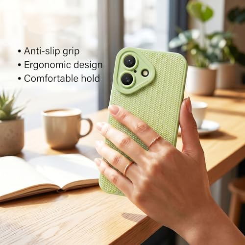 Image of amazon basics Luxury 3D Knitted Texture Soft Silicone Back Cover for iPhone 17 | Slim Fit Shockproof Case with Camera Protection & Non-Slip Grip - Green