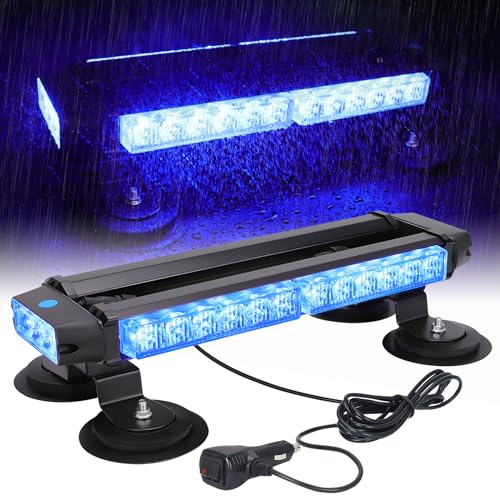 Strobe Light Bar for Trucks - MIRUNNY 15Inch Waterproof Double Side Safety Warning Flashing Beacon Emergency Lighting Bar with Magnetic Base for Snow Plow, Trucks, Construction Vehicles(Blue)