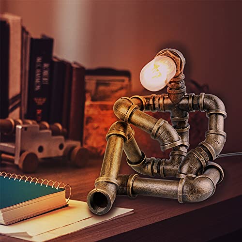 Efaycrr Steampunk Table Lamp, Creative Robot Style Desk Lamp Vintage Industrial Water Pipe Light For Bedside Table Nightstand Bar Restaurant Café #TOP3