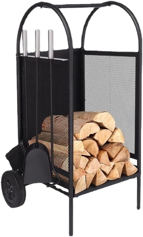 Fire Wood Holder Indoors Iron with Wheels Firewood Rack with Tools Set of Four Indoor and Outdoor Removable Models Firewood Rack Log Storage Rack Firewood Racks Firewood Storage Rack