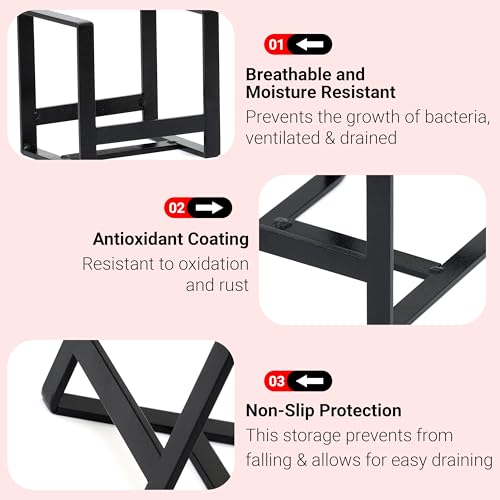 Image of Livzing 2Pcs Plate Stand - Plate Holders - Metal Plate Dish Organizer Drying Rack for Kitchen Cabinet & Countertop - Utensil Storage Stand for Plates, Lids, Cutting Boards, Bowl (Small & Large Black)