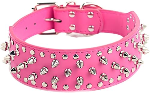 Miniatura 9 de Pimaodog Collar de perro con tachuelas, collar de cuero de 2 pulgadas para perros medianos y grandes Pit Bull Mastiff Bully Boxer (S 15-18 pulgadas,