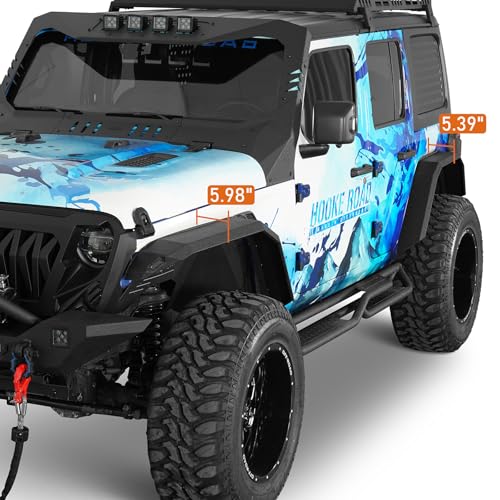 Image of Hooke Road JL Flat Fender Flares with Turn Signal Lights for Jeep Wrangler JL JLU & Unlimited 2018-2026 2 or 4 Doors - 4PCS Front and Rear Mud Guards Steel