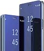 Migexxkj Samsung Galaxy A35対応 ケース フリップレザーカバー クリア S-View ミラー 耐衝撃カバー キックスタンド付き 傷防止 保護ケース Samsung A35 5G用ブルー