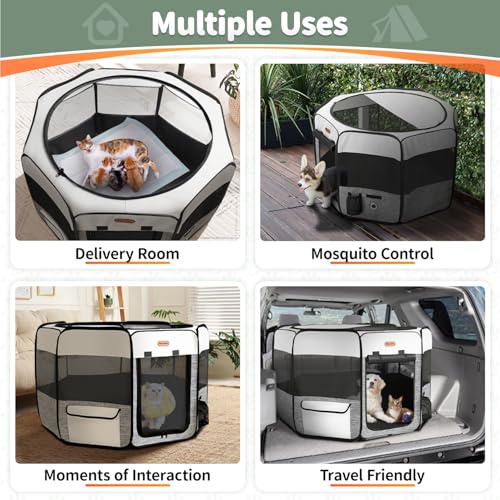 Image of Seiyierr Puppy Playpen, 45 inch Portable Dog Playpen, Pet Playpen for Dogs Cats, Pop Up Playpen and Exercise Play Pen Dog Tent Indoor / Outdoor, Removable Shade Cover