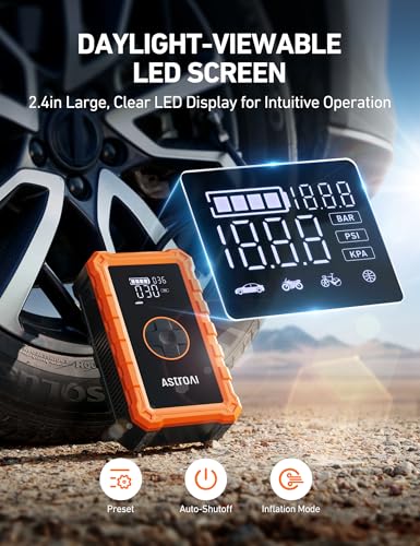 AstroAI S8 Air Jump Starter with Air Compressor, 3000A Peak Car Battery Jump Starter Portable (9.0 Gas/6.5L Diesel) with 150PSI Cordless Auto-Shutoff Tire Inflator, 12V Battery Charger Booster(Orange) - Image 6