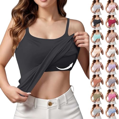 2024 Built in Bra Tank Tops for Women Plus Size Cotton Workout Top Casual Adjustable Spaghetti Strap Camisole