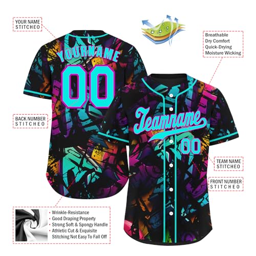 Custom Graffiti Baseball Jersey for Men Women Youth Personalized Button Down Shirt with Name Number Team Uniform miniatura 5