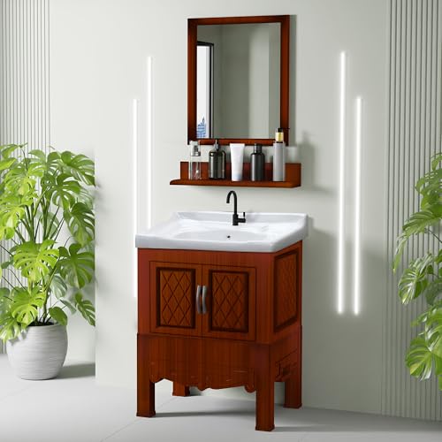 Image of WASSMIST Floor Mounted Bathroom Vanity | Modern Floor Standing Basin Cabinet for Bathroom | Thermoplastic Cabinet (Brown)