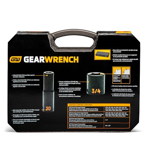 Image of GEARWRENCH 44 Piece 3 /8 inch Dr Hi-Viz SAE /Metric Impact Socket Set | 84916H