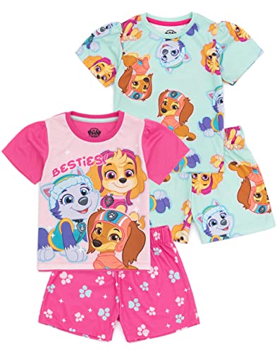 Paw Patrol Girls 2 Pack Pajama Set | Kids Pink & Blue Short Sleeve T-Shirt & Shorts Nightwear | Skye Everest Liberty PJs