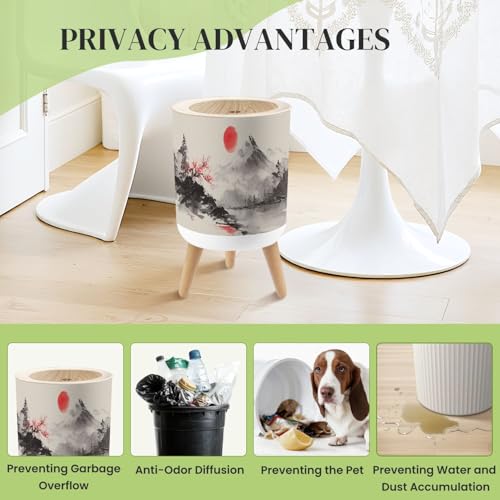 Caneca de basura pequeña con tapa y pintura tradicional japonesa 7L miniatura 4