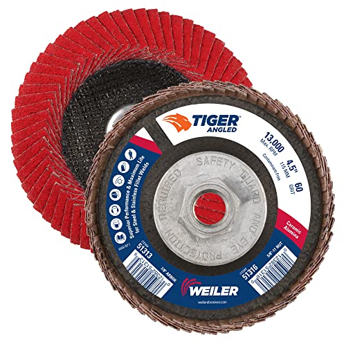 Image of Weiler 51316 4-1 /2 inch Tiger Angled Flap Disc, Cloth Backing, Ceramic Alumina 60C Grit, 4-1 /2 inch Diameter (Pack of 10)