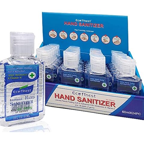 BushKlawz Eco Finest 2oz Hand Sanitizer Bulk Pack No Rinse 75% Alcohol Instant Clean Travel Size (Bulk 24) Individual Retail Pack Cover