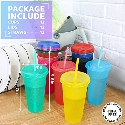 12 Packs Tumbler With Straw And Lid Water Bottle Reusable Cups Tumblers And Water Glasses Plastic Drinking Straw Tumbler Iced Coffee Travel Mug Cup For Parties Birthdays Adults (24 Oz, Assorted Color) #TOP2