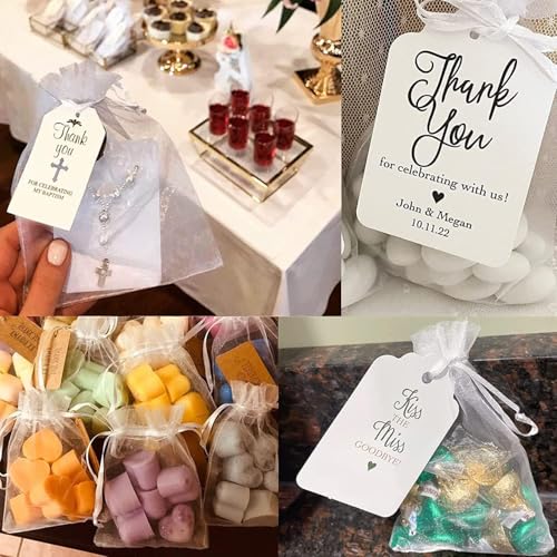 50 قطعة من شنط هدايا الاورجانزا الصغيرة، شنطة تخزين جيدة التهوية مع رباط، اكياس شبكية شفافة لهدايا الزفاف والمجوهرات والمهرجانات والمكياج وحلوى الحفلات والحلويات (4 × 6 انش)، ابيض