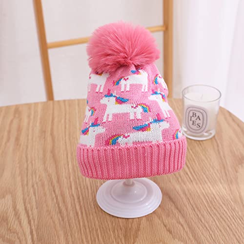 Kids Girls Winter Beanie Hat with Pom Pon Unicorn Fleece Lined Knitted Cap Toddler Little Girls2