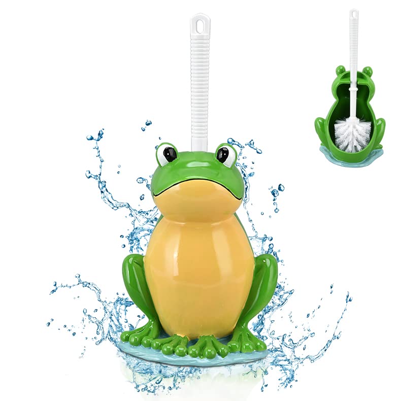 Image of Toilet Brush with Ventilated Drying Holder,Flexible Toilet Bowl Brush Head with Silicone Bristles,Frog Shaped Toilet Brush, Compact Size Toilet Brush with Holder for Storage and Organization