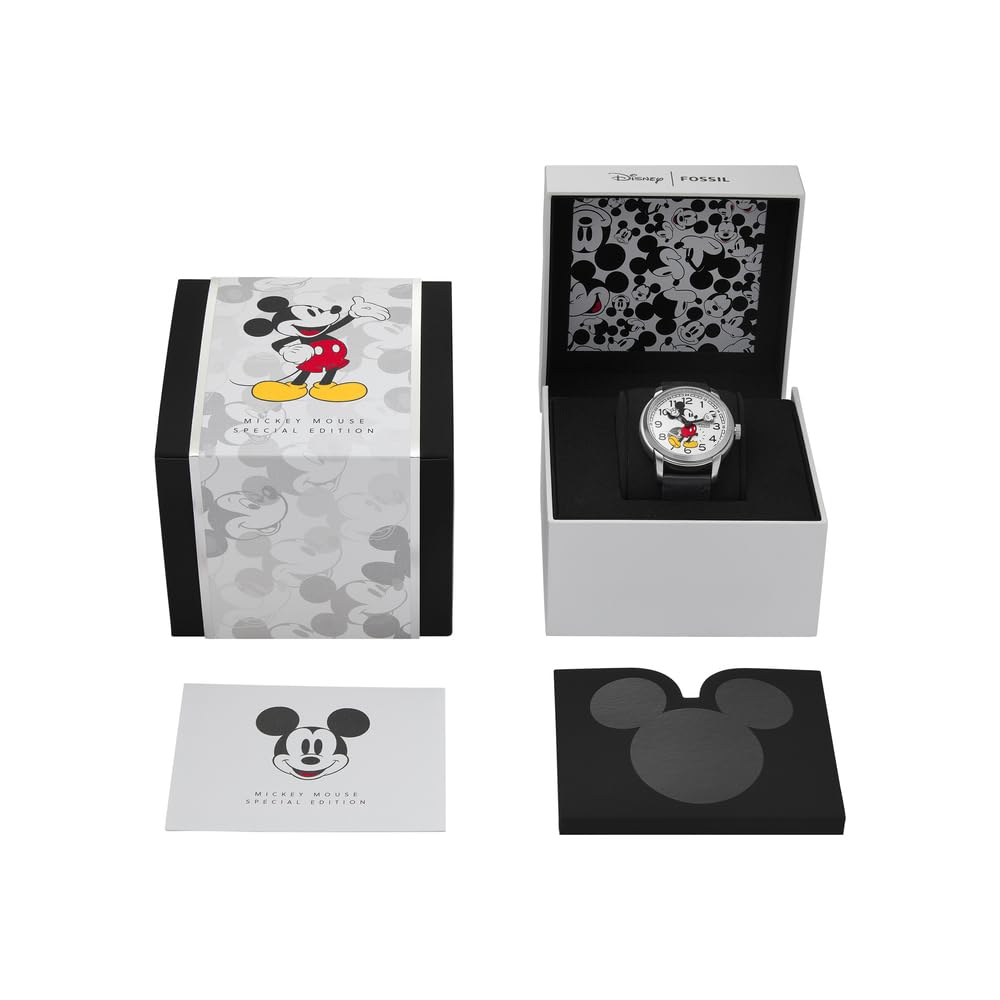 Fossil Mickey Mouse Reloj Unisex Adulto, Movimiento Automático con Correa de Acero Inoxidable O Cuero