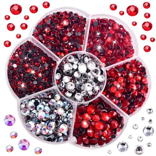 Xmart 3000 Pcs Pedreria Hotfix Piedras Strass Termoadhesivas 3 Colores y 7 Tamaños Diamantes Cristales para Manualidades Rojo y Blanco para Ropa Zapatos Decoración