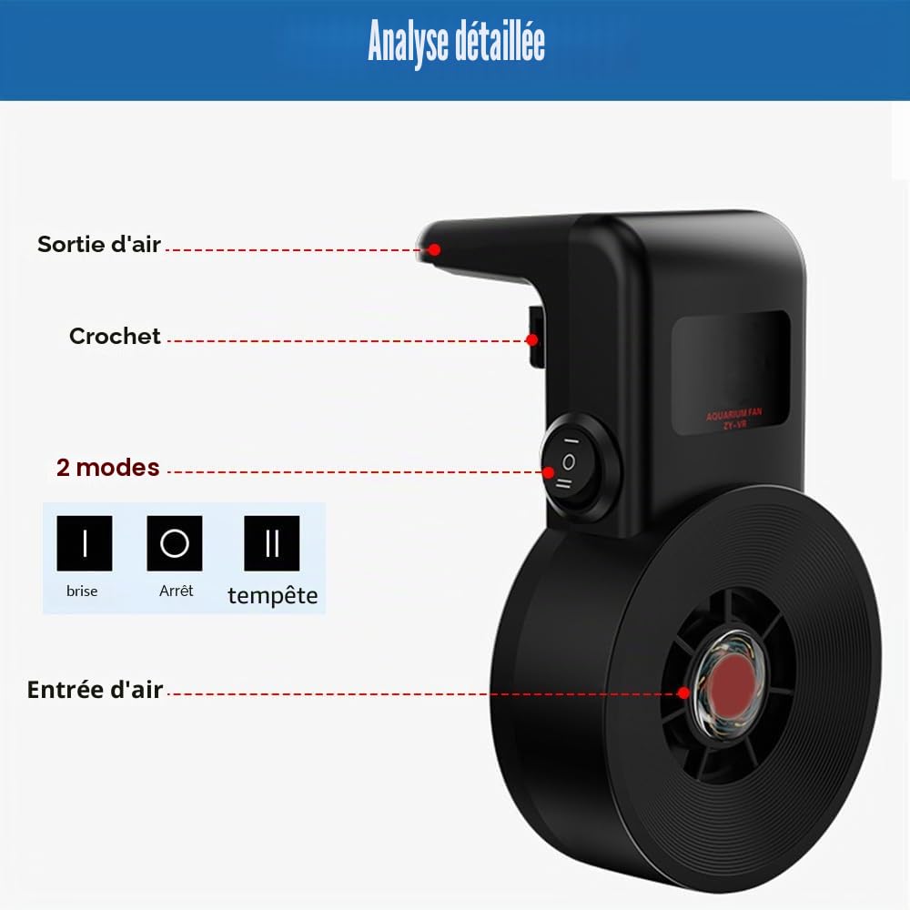 Refroidisseur D'aquarium USB,Ventilateur Mural pour Aquarium,2 Vitesses de Vent avec Grand Angle de 45 °,Faible Bruit pour Réservoir D'eau Douce et D'eau Salée de 200 L,Jusqu'à 8 Mm D'épaisseur