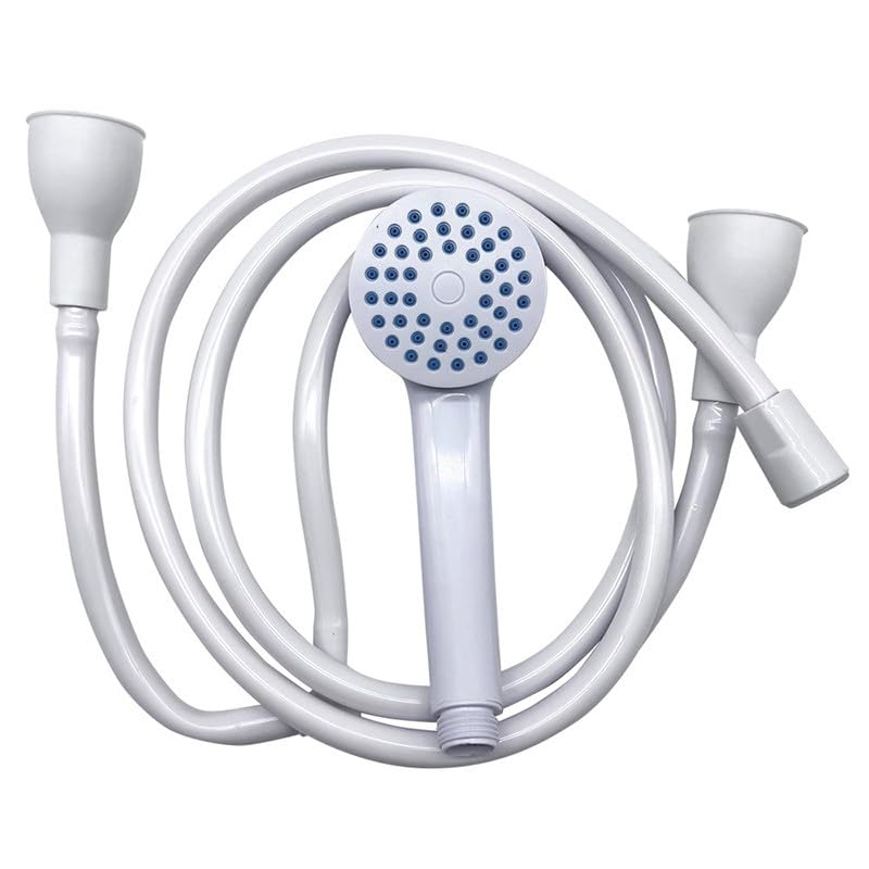 Double Tap Shower Spray Attachment – 1.5m Flexible Hose, Rubber Push-On Universal Connector, Handheld Shower Head for Taps (1.5M)