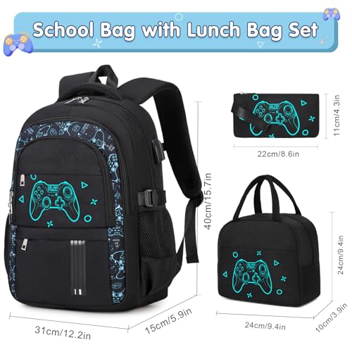 Image of ACESAK Gmaer Backpack for Boys - Boy Backpack Schoolbag with Lunch Bag Set