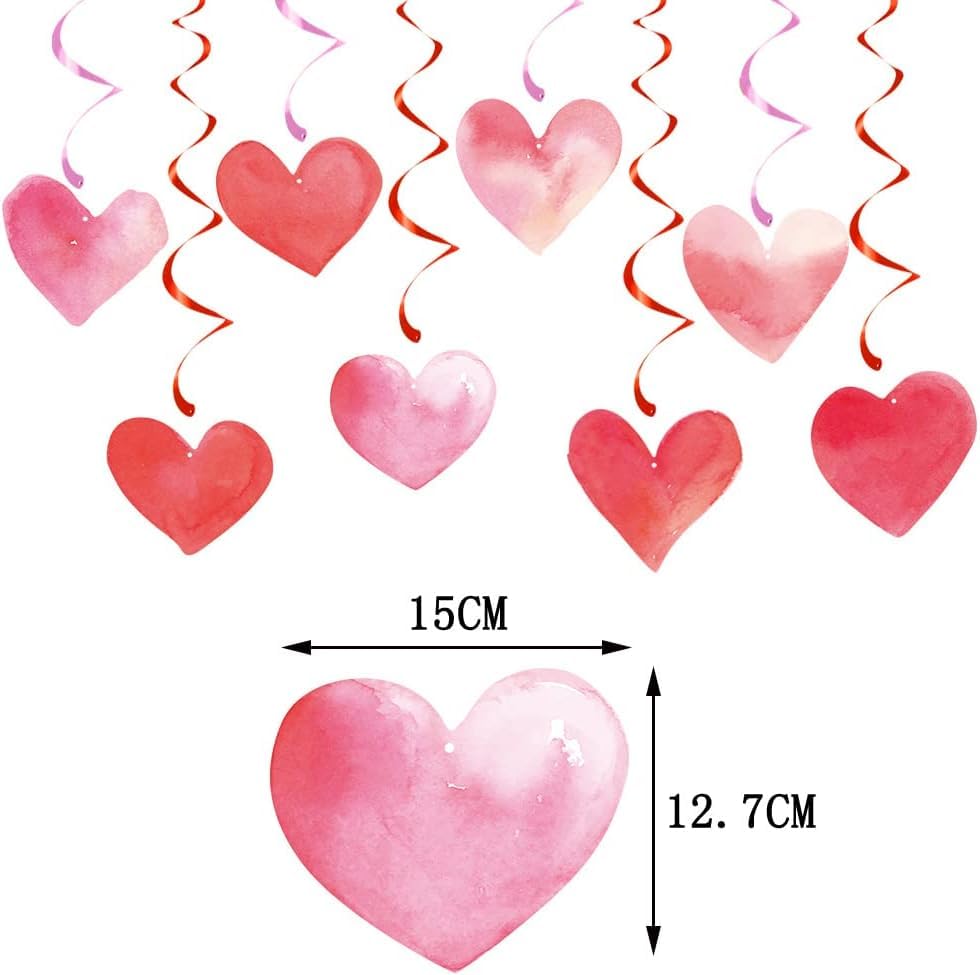 Image of Festiko Cardstock 12 Pcs Valentine's Day Hanging Swirl Decorations (Swirls 3), Red Hearts Swirls For Love Decoration